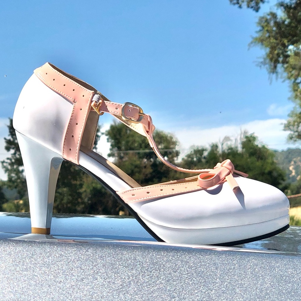Mary Jane Pinup T-Strap Chunky High Heels Platform Round Toe Pumps & Bow Size 9 - Picture 8 of 16